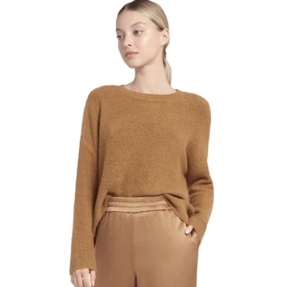 Alice + Olivia Roma Oversized Cropped Boucle Pullover in Camel